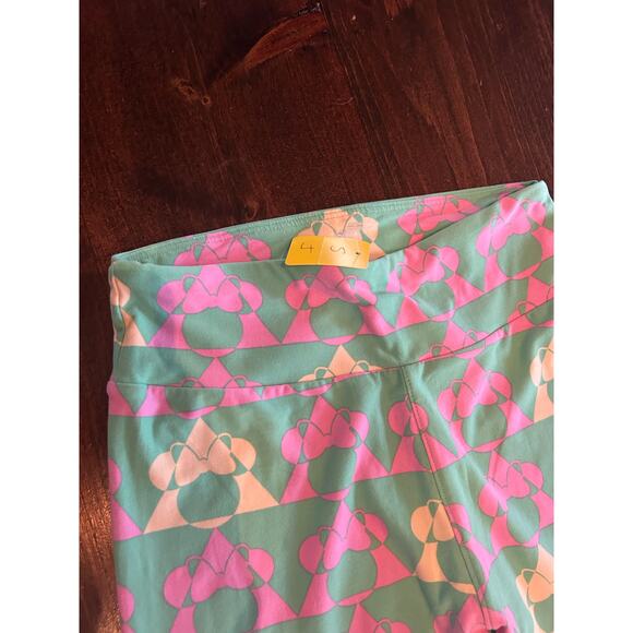 ⭐️ Lularoe Minnie Mouse Pink Green Leggings One Size Fits All Women Soft‎ Pants - Picture 2 of 6